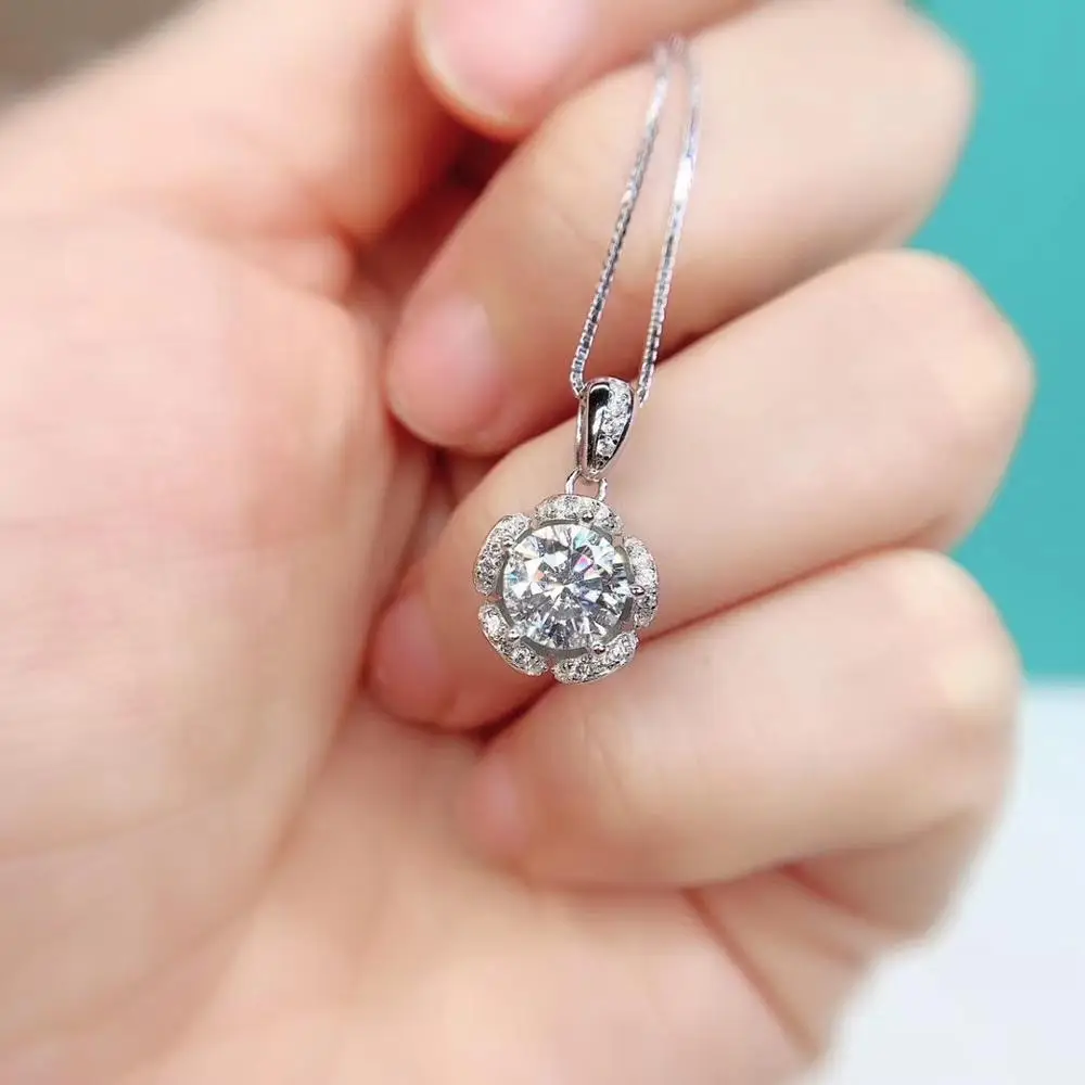 Круглые серебряные подвески Moissanite, 1 CT D VVS, роскошные Подвески Moissanite Weding для женщин