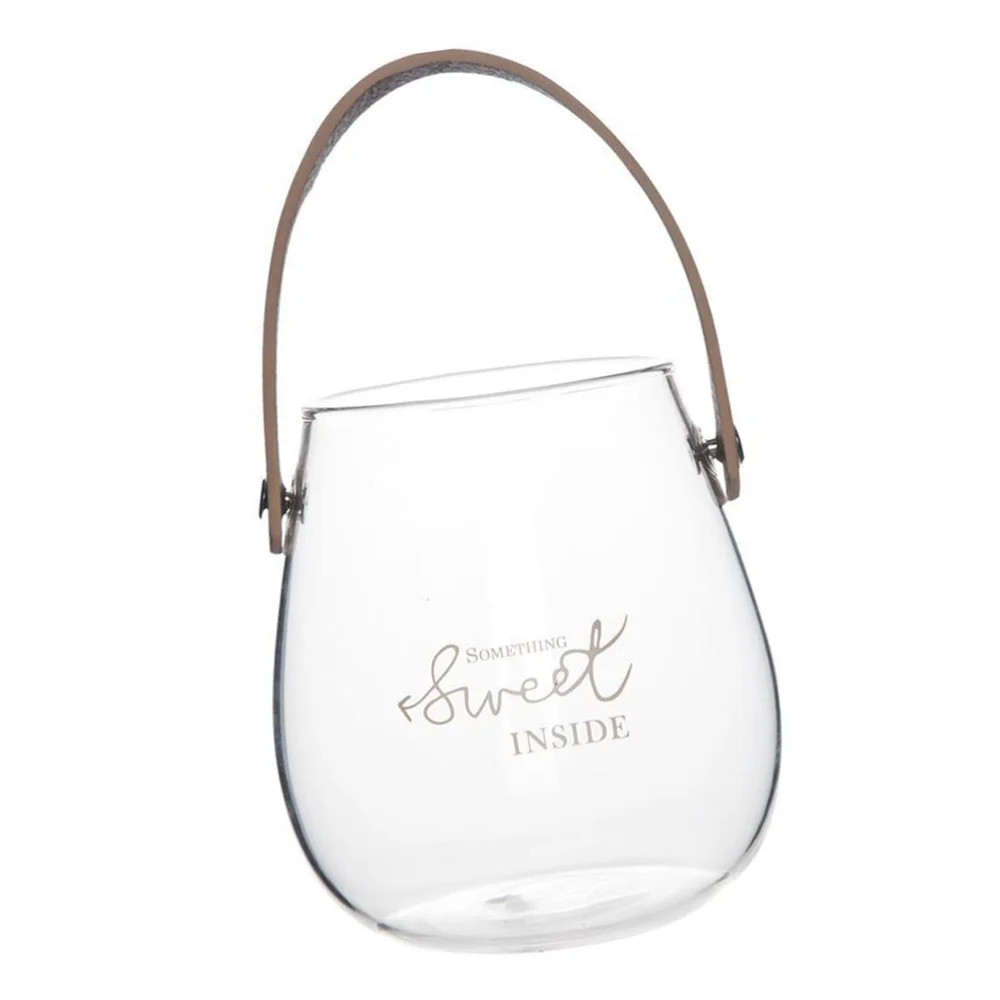 

1Pc Household Flower Vase Glass Storage Canister with Leather Handle Adornment