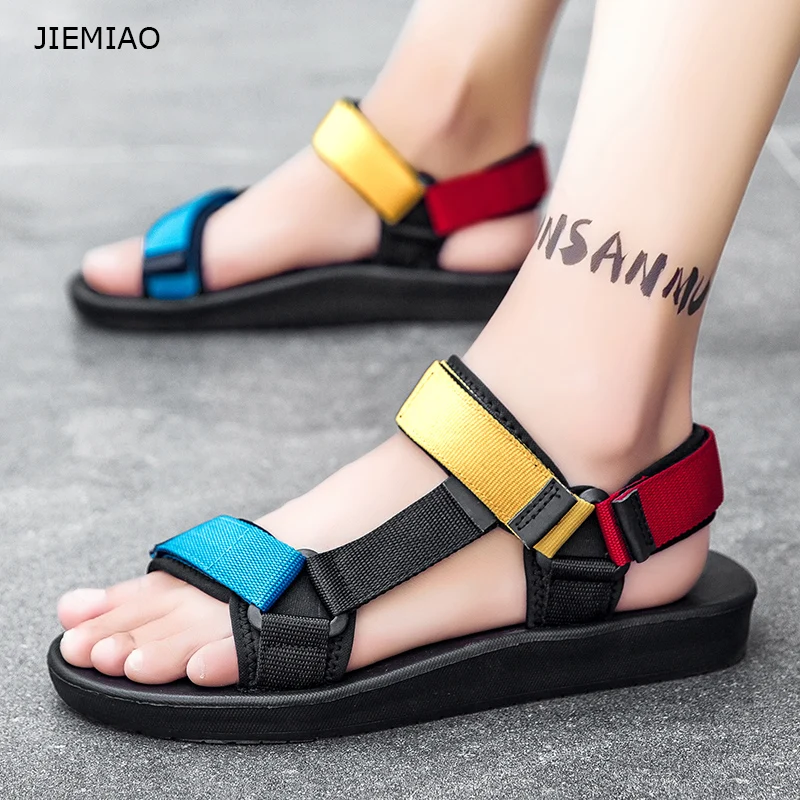 

JIEMIAO Fashion Men Beach Shoes Breathable Sandals Non-slip men Sneakers Velcro Concise Light Shoes Summer Casual Sandal