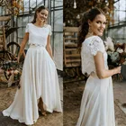 Двойка Свадебные платья 2021 Кружевной Топ короткий рукав свадебное платье круглый вырез свадебное пляжное платье Vestidos De Novia