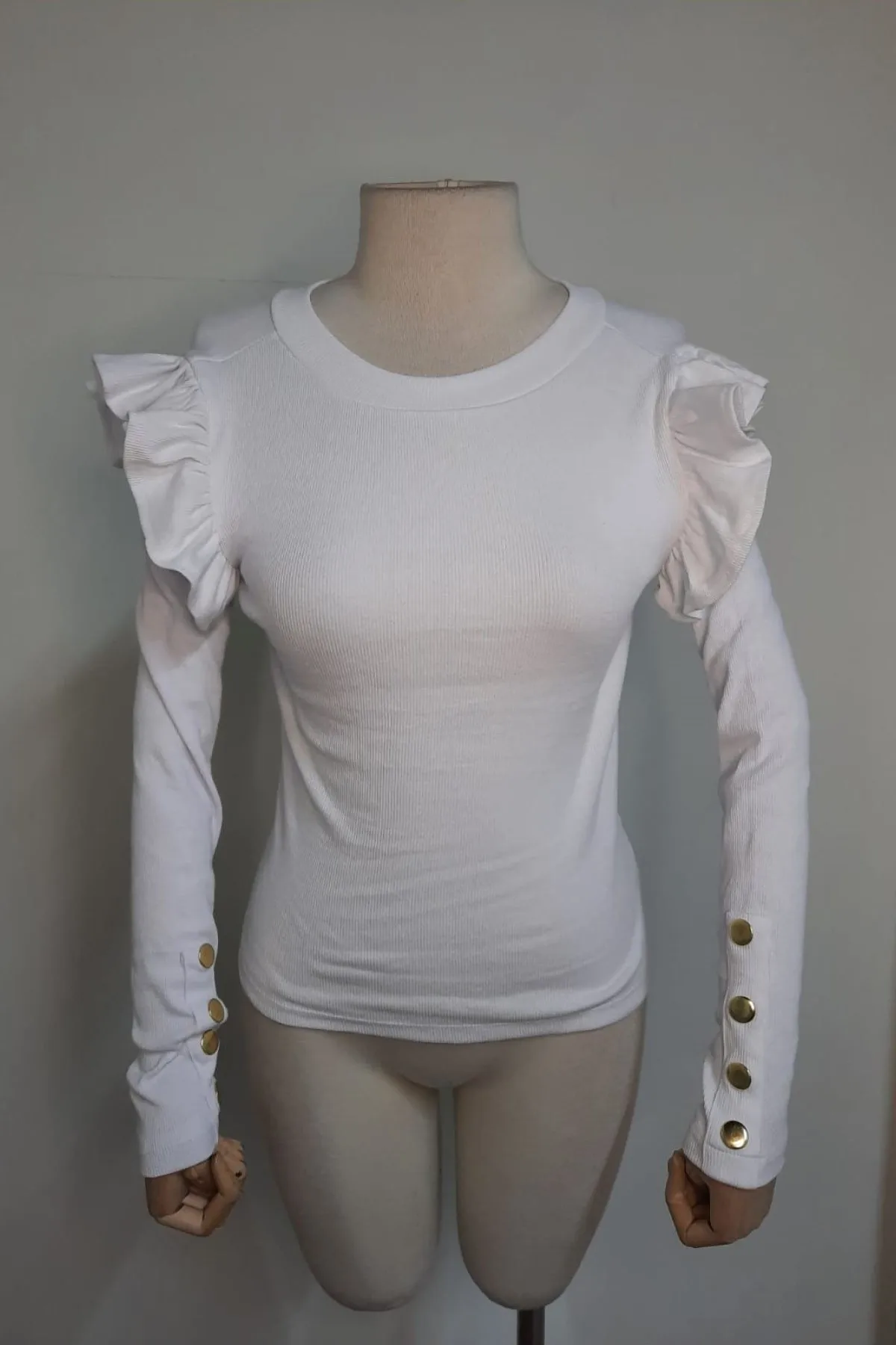 

Sleeve Button Detail Princess Blouse-White
