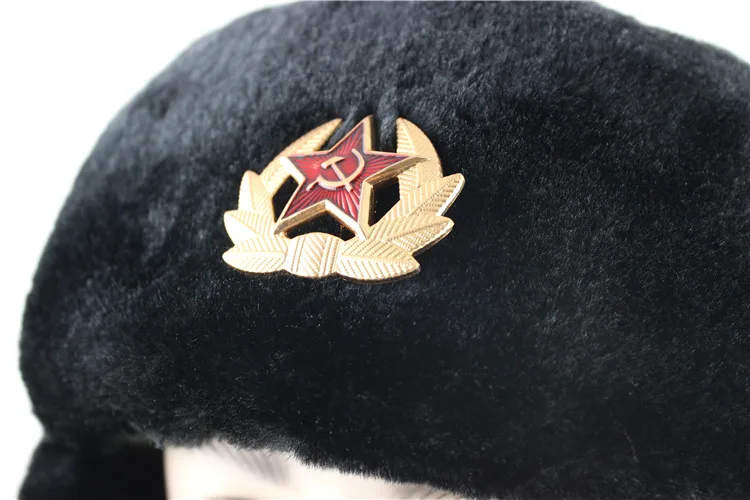 Советская армия, военный значок, Россия, ушанка, шапки-бомберы, летчик, охотник, шапка, зимняя, искусственный мех кролика, ушанка, мужские снежные шапки