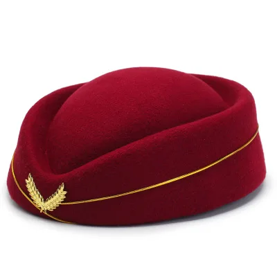 Wine Red Трендовая шерстяная фетровая Pillbox Air Hostesses, берет, шапка, Базовая Кепка, стюардесса, курсант, сексуальная официальная форма, шляпы зимние шапки, аксессуар - Цвет: Wine Red