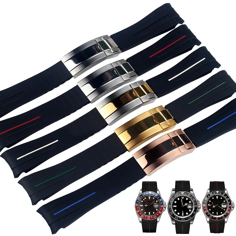 Rubber Watchbands For Rolex DAYTONA SUBMARINER GMT OYSTERPERTUAL 20mm Men Strap Watch Accessories Silicone Watch Bracelet Chain