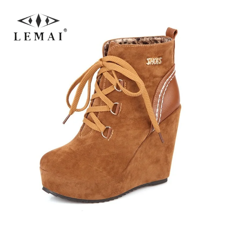 

Fashion Women's Wedges Ankle Boots Casual High Heel Solid Color Rubber Booties Winter Warm Pplatform Fur Short Boots for Women