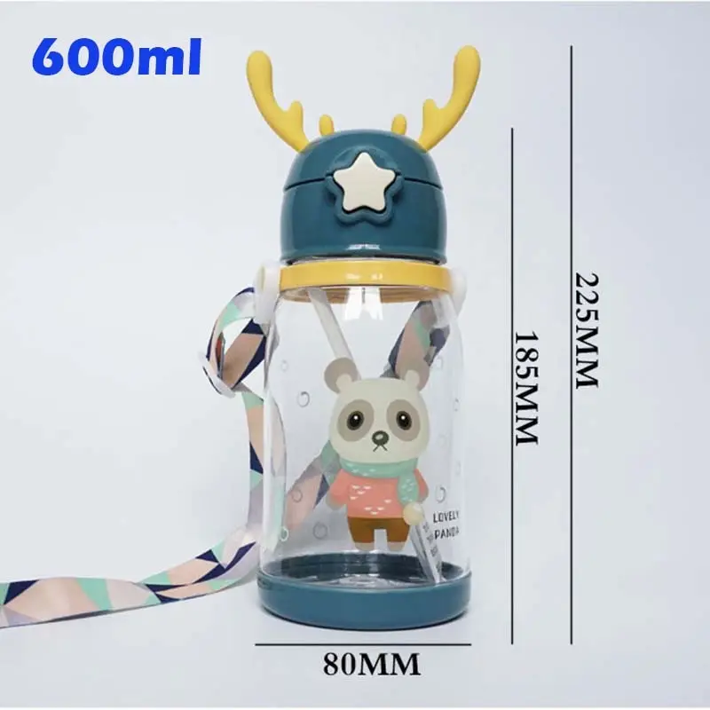 

600ml Feeding Bottle Wide Mouth Cups Leakproof Straw Suction Water With Handles Milk Silicone Babies Drinking Training