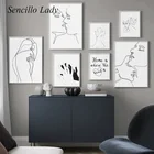 Рисунок линий поцелуй лицо абстрактный плакат и печать простота настенная живопись холст Скандинавская картина Современное украшение для гостиной