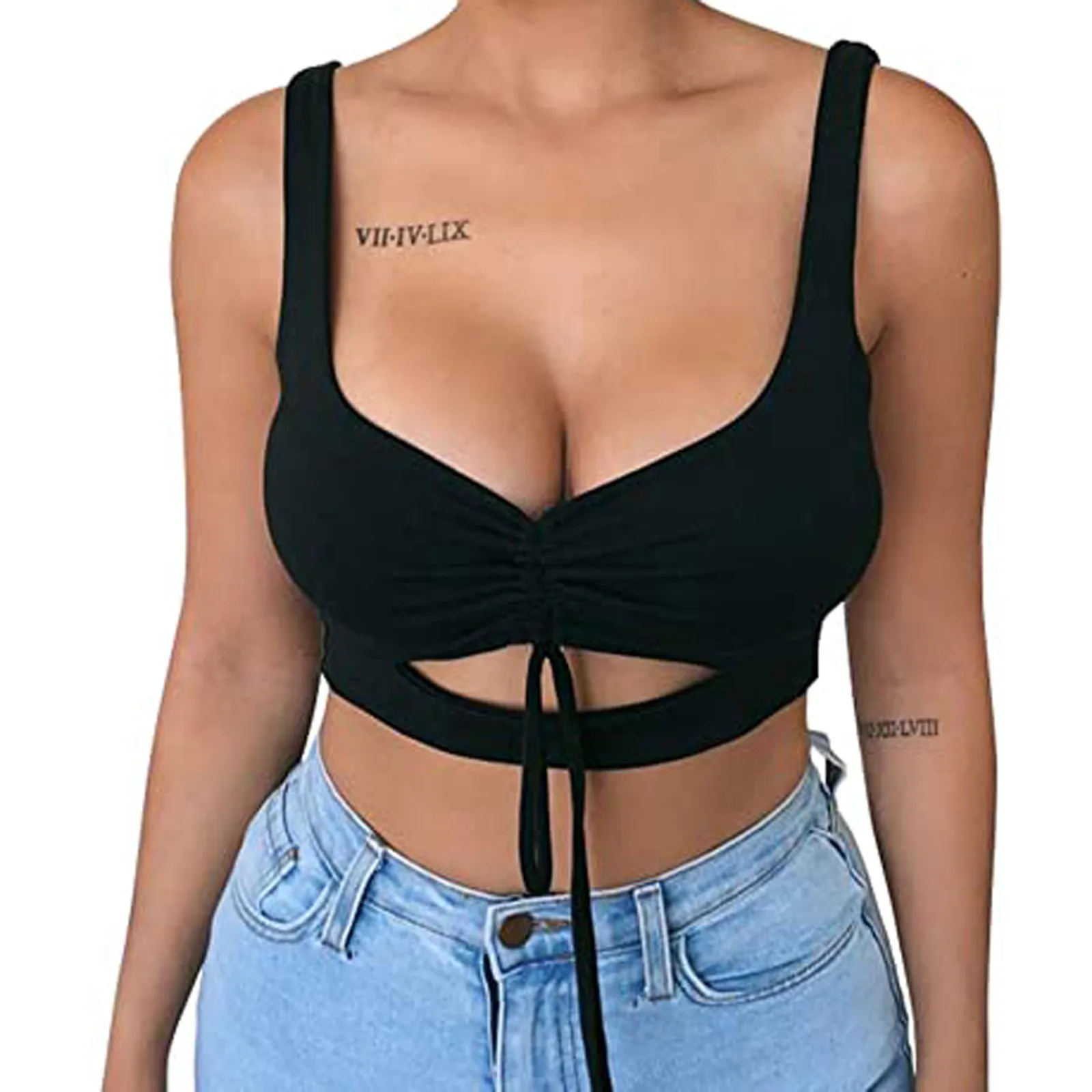 

Женский однотонный топ-рубашка, сексуальный укороченный топ с вырезами Y2K, лидер продаж, модный новый жилет без рукавов, топы на бретельках, ...