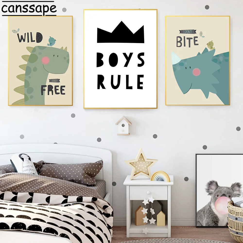 Мальчики Правят Детское Искусство На Стене Холста Печать Постера С Раскрашенными Динозаврами Нордическая Декоративная Картина Для Детской Комнаты Детская Украшение.
