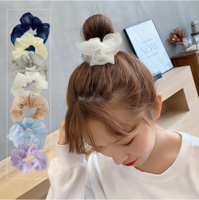 

Ins Hot Mermaid Transparent Summer Embroidery Flower Yarn Daisy Elastic Hair Bands Organza Gauze Hair Scrunchies for Women Girl