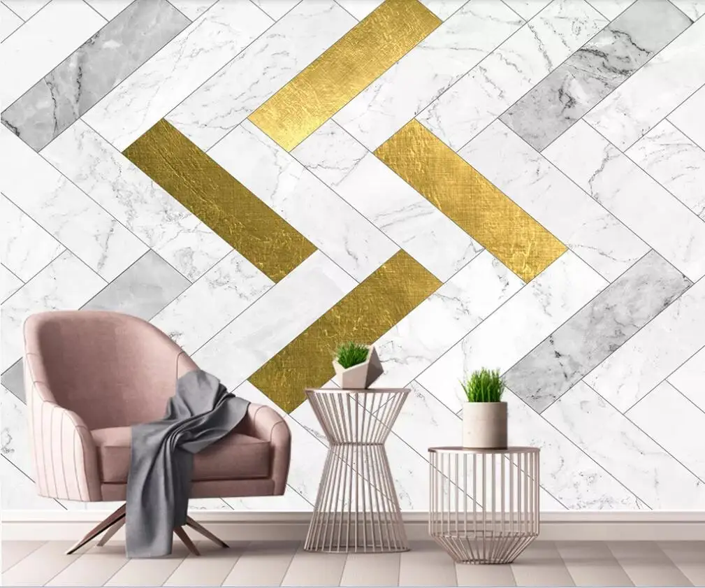 

Bacal Custom 3D wallpaper mural geometric gold Mosaic marbling TV background 5d wall paper decorative painting huda