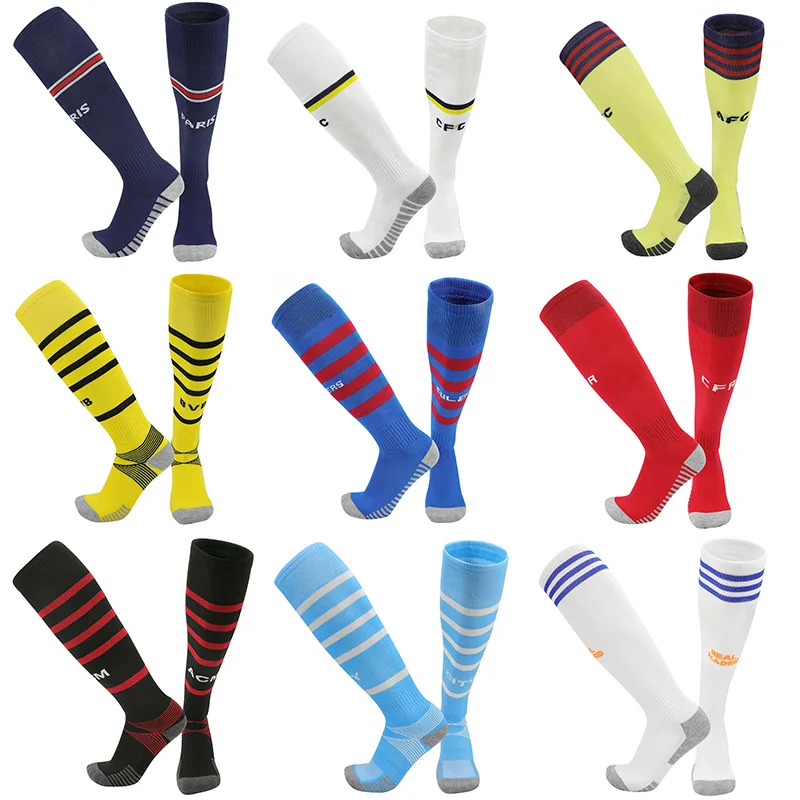 New 24 European Football Club Styles Children Adult Football Socks Kids Knee High Sports Long Stocking Thicken Professional Sock