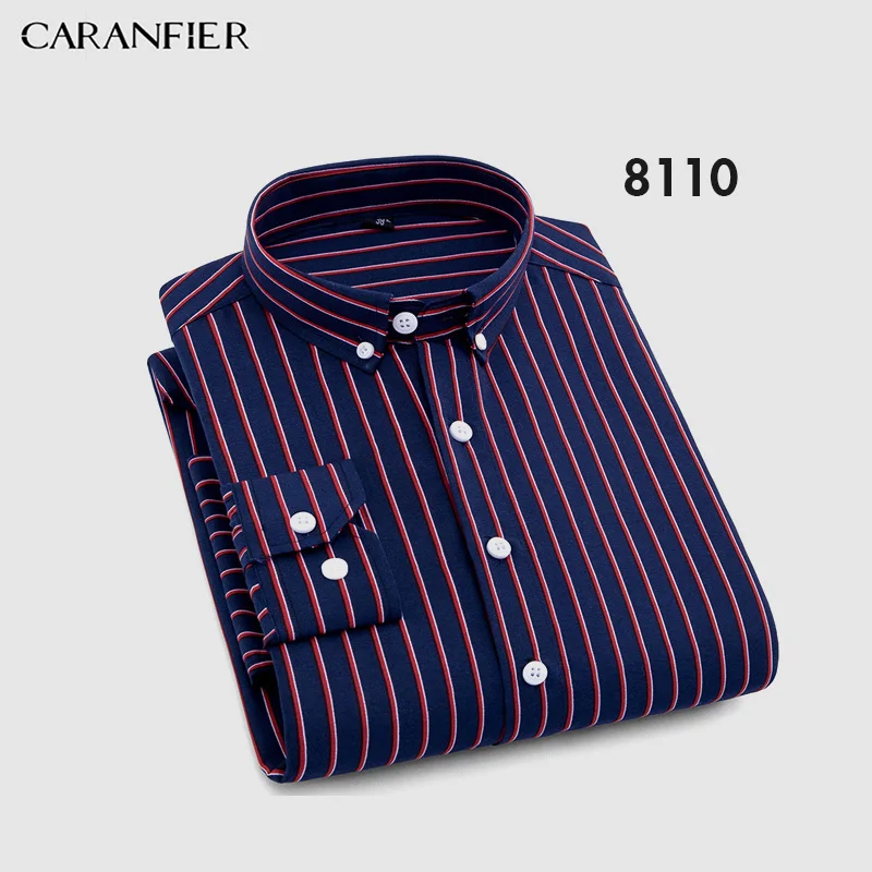 10 CARANFIER, Мужская одежда, клетчатая рубашка, мужская, весна, осень, длинный рукав, твил, формальная, деловая, мужская, светская, полосатая рубашка - Цвет: 10