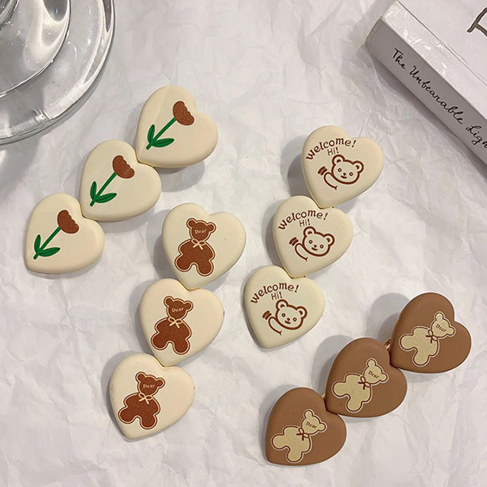 Заколка для волос в форме сердца с медведем из мокко тюльпана|Шпильки и заколки