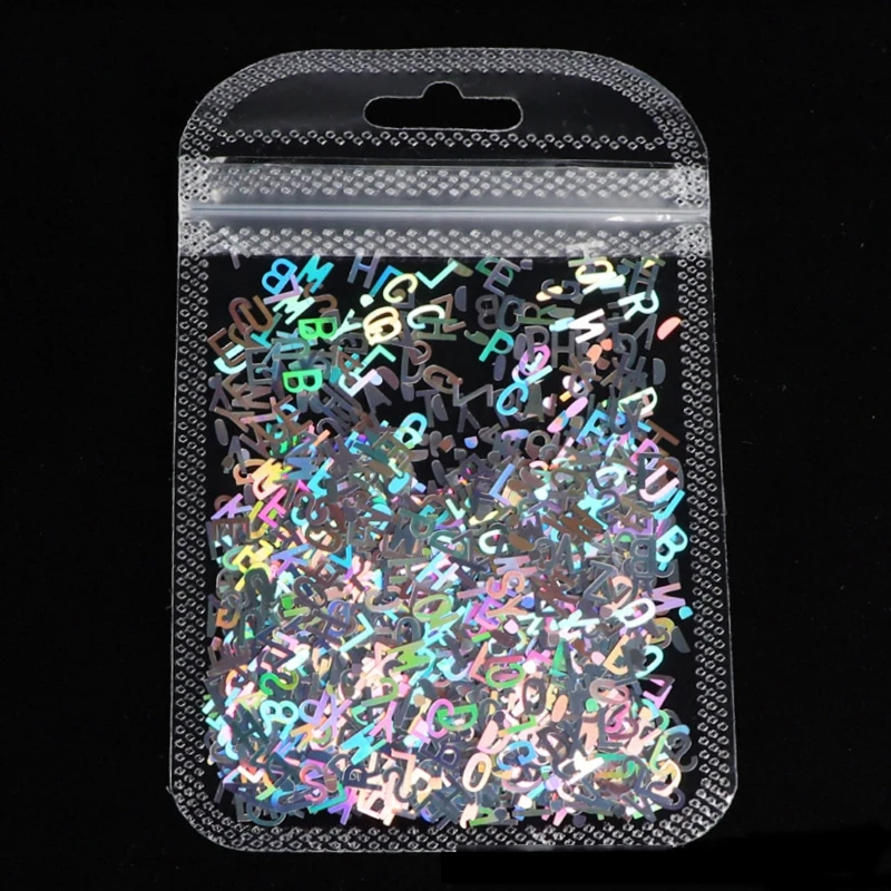 

5 Colors Alphabet Holographic Laser- Letters Chunky Glitter Epoxy Resin Festival Chunky Letters Mixed Sequins 2g Per