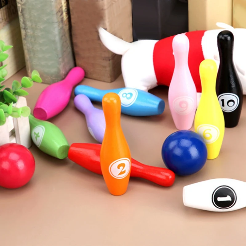Kids Bowling Toys Set 10 Colorful Pins 2 Balls Toddlers Printed with Number Gift for Boys Girls 1-6Years Old | Спорт и развлечения