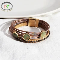 f j4z hot womens leather bracelet fashion punk stone multi layers tube cuff bangles bracelets hand accessories gifts dropship