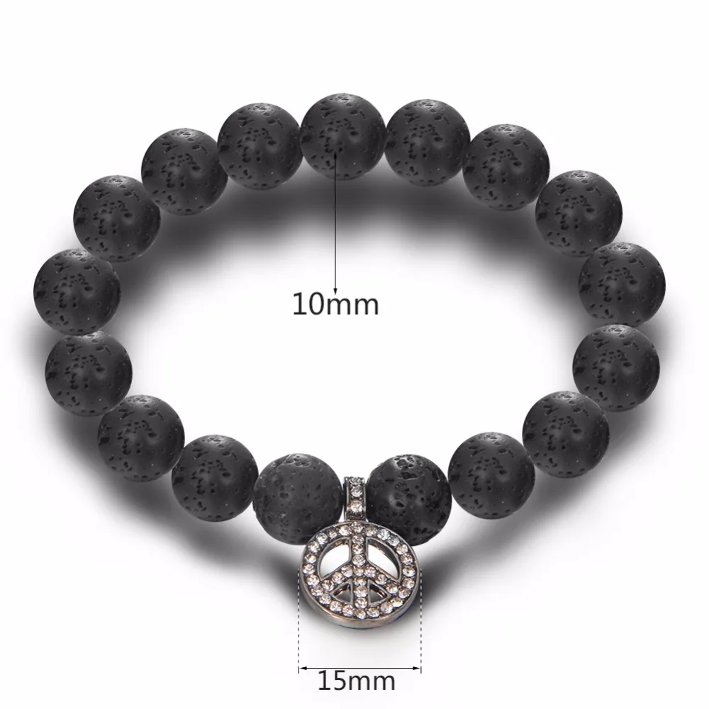 Браслет с бусинами из лавового камня 10 мм | Украшения и аксессуары