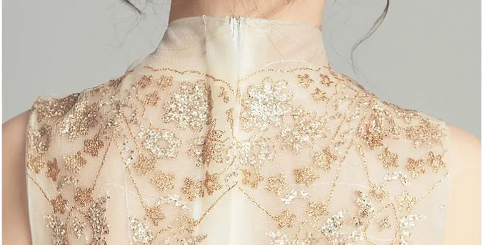 Golden Sequin Lace Girl Wedding Dress Long Flower Girl Dress Princess Party First Communion Gown Baby Girl Baptism Pageant Gown