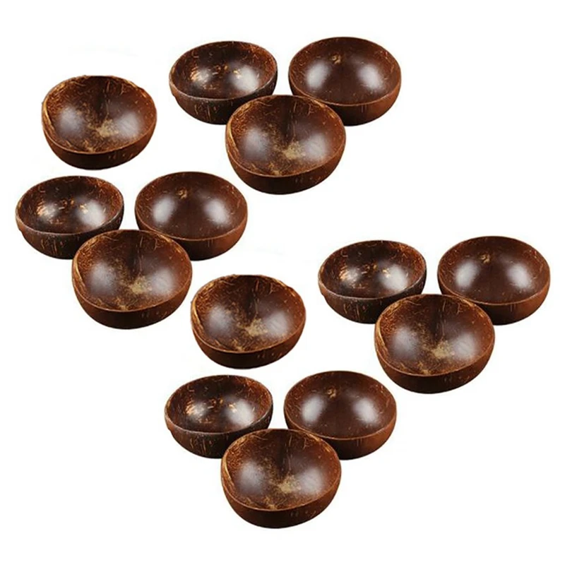 

14PCS 12-15Cm Coconut Bowl Handmade Coconut Shell Tableware Wood Spoon Dessert Salad Fruit Mixing Bowl Rice Ramen Bowl