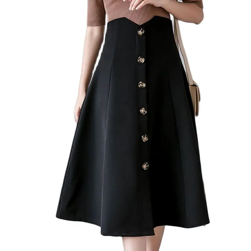 

Юбка трапециевидная Женская, на пуговицах, элегантная, офисная, однотонная, свободная, с высокой талией, 2021