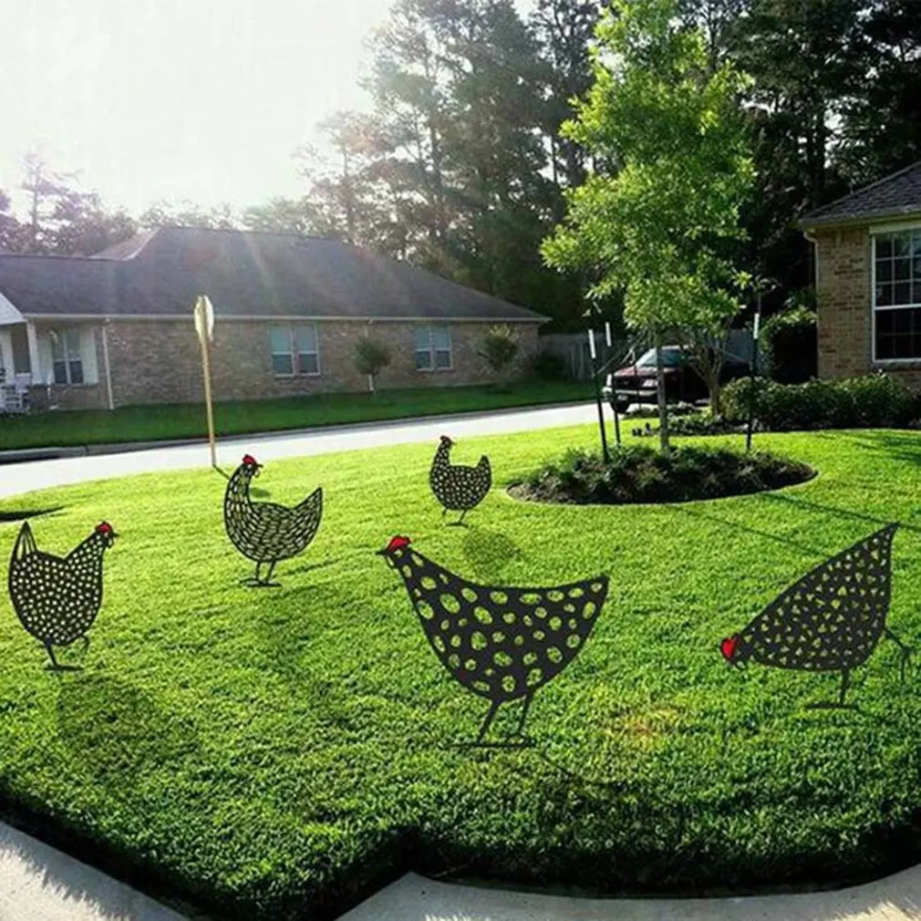 

Large Gardening Ornaments Chicken Yard Art Garden Backyard Lawn Stakes Metal Hen Yard Decor Gift Easter Decoration