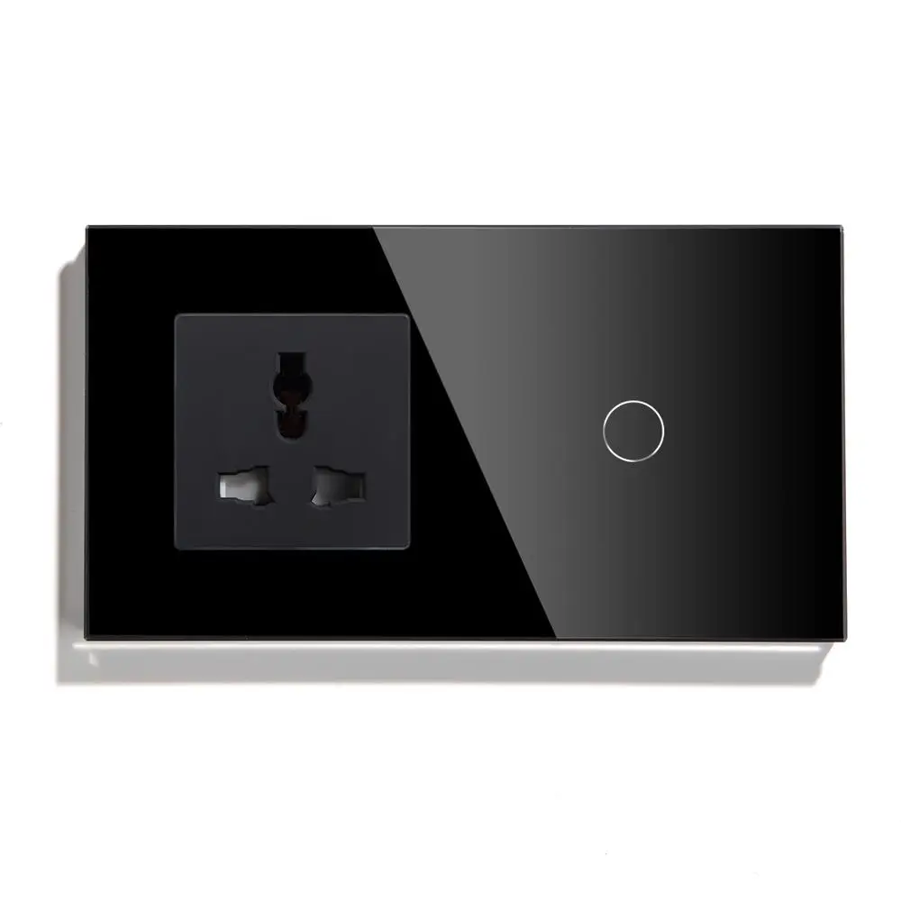 BSEED Сенсорный выключатель 1 группа, 2 группы, 3 группы, 2 в режиме мультифункциональной розетки Черный белый золотой кристаллический стеклянный панельный переключатель on.