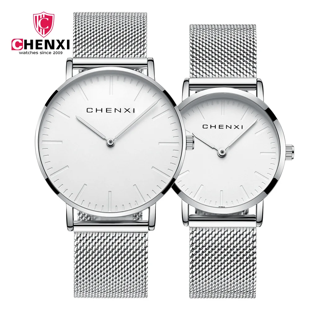 Chenxi часы lover Mesh из нержавеющей стали парные кварцевые наручные ремешок простые