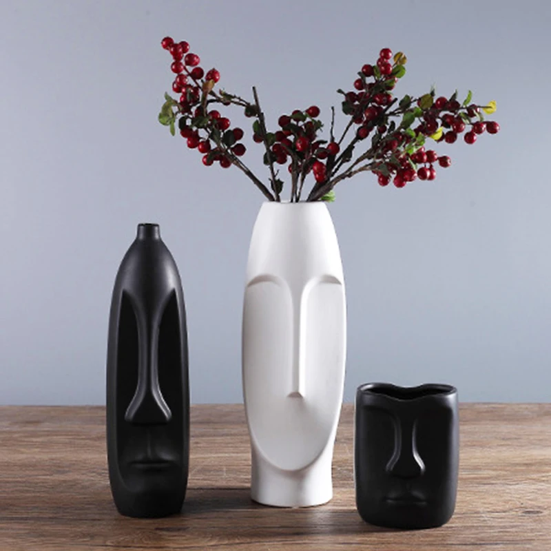 Нордическая Минималистичная керамическая абстрактная ваза черно белая
