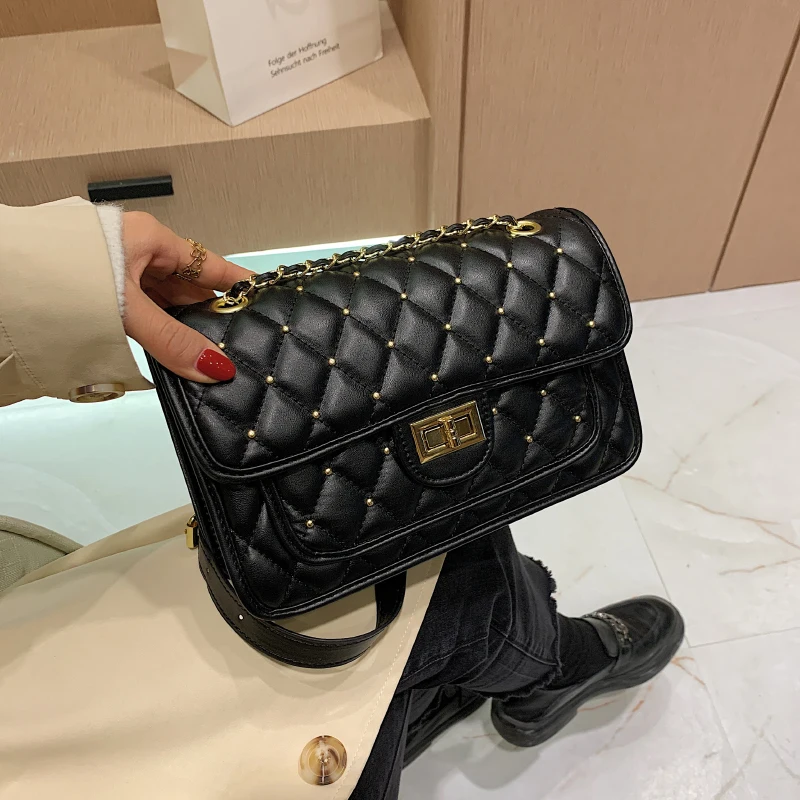 

Роскошные брендовые дизайнерские сумки через плечо с заклепками и цепочкой, женские сумки, кошельки, новинка 2021, винтажные сумки-мессенджер...