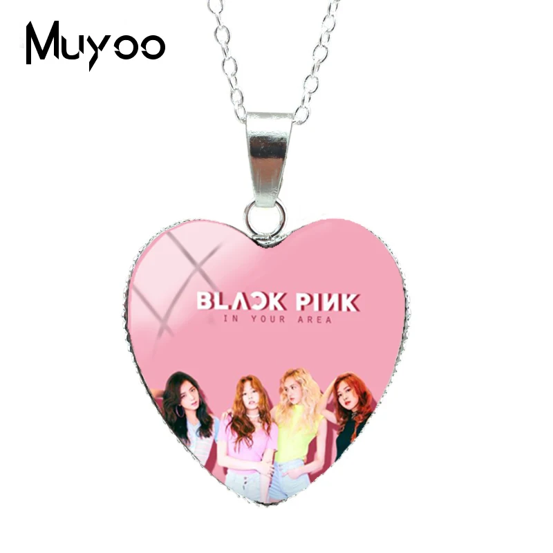 Новая мода Корея Поп BLACKPINK группа сердце бижутерия со стеклянными кабошонами ожерелье ручной работы Сердце Подвески Подарки для поклонников HZ3