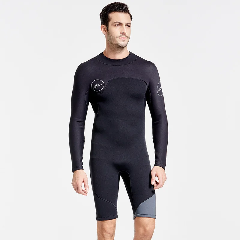 Male 3MM Long Sleeve Scuba Neoprene Stretchy Swiming Wetsuit Water Sprot Warm Surfing Snorkeling Diving Bathing Suit Back Zipper