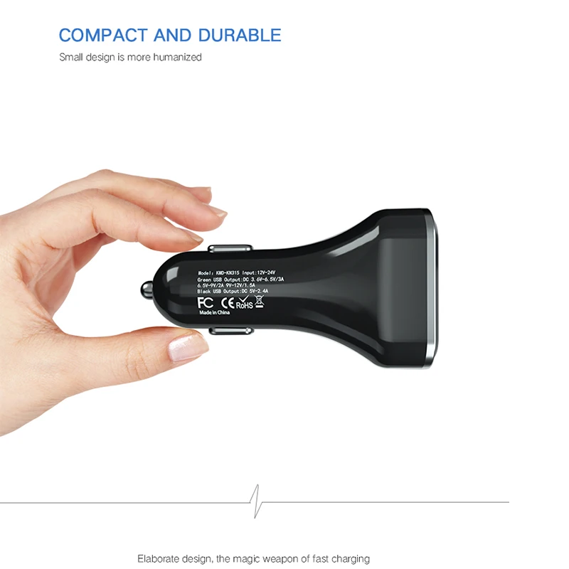 QC3.0 устройство для автомобиля с двумя портами USB Зарядное устройство 2 Порты и разъёмы с светодиодный Дисплей 12-24V гнездо для автомобильного прикуривателя для мобильного телефона планшеты и т. д