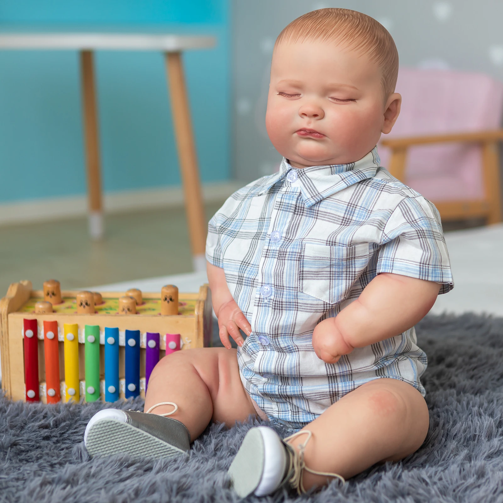 

60CM Reborn Sleeping Joseph Toddler Size Cute Fat Baby Boy Doll Hand-made Doll with 3D Look Visible Veins Collectile doll