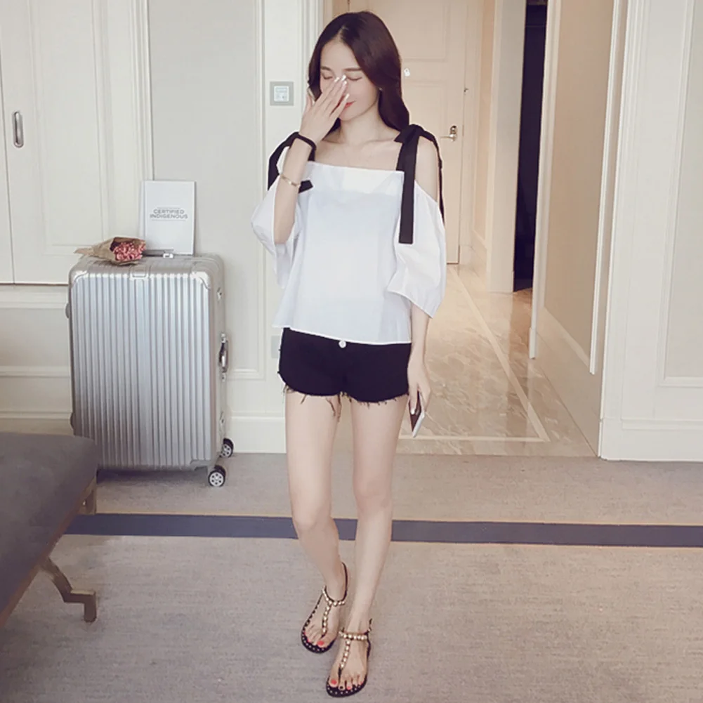 Свободные с рукавом 1/2 для вечеринок бантом пуловер путешествий на шнуровке