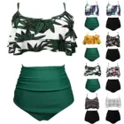 Сексуальное бикини с волнистыми тропическими и цветочными принтами, раздельная накидка, купальник, пляжная одежда, купальный костюм, женский купальник, бикини 2021