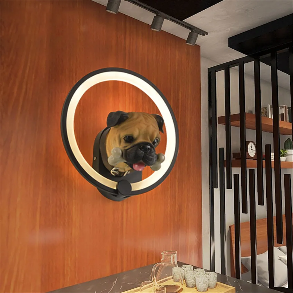 

Nordic Creative Puppy Black Ring Led Wall Lamp For Kindergarten Dining Room Children Bedside Light Art Deco Cute Kids Fixtures