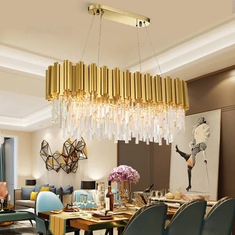 

Dining Room Modern Crystal Chandelier Luxury Oval Hanging Light Fixtures Dining Room Suspension LED Lustres De Cristal
