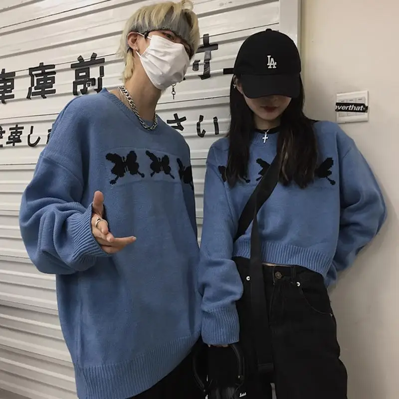 

Deeptown Butterfly Print Sweater Women Autumn Winter Korean Oversized Streetwear Harajuku Pullover Pull Female Couple Clothes