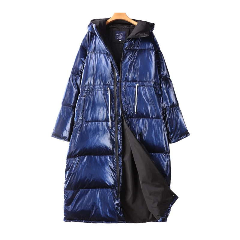 Женский пуховик средней длины на белом утином пуху Свободный теплый большого