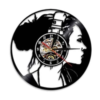 girl listens to music silhouette laser cut vinyl record wall clock for girl room retro artwork carved album music record clock