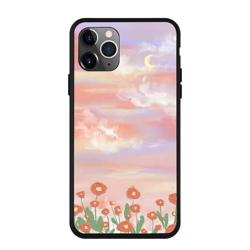 

Oil Painting Flowers Sky Phone Case For Iphone 6 6s 7 8plus X Xr 11 12 Mini Pro Max Nax Fundas Cover