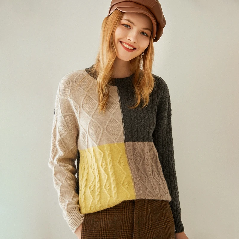 Autumn and winter new color matching pullover 100% pure mountain cashmere sweater | Женская одежда