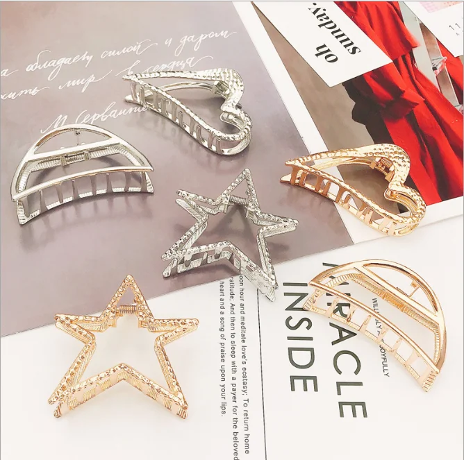 

Women Girls Geometric Hair Claw Clamps Metal Hair Crab Moon Shape Hair Claw Clip Solid Color Hairpin Large Size Hair Accessories