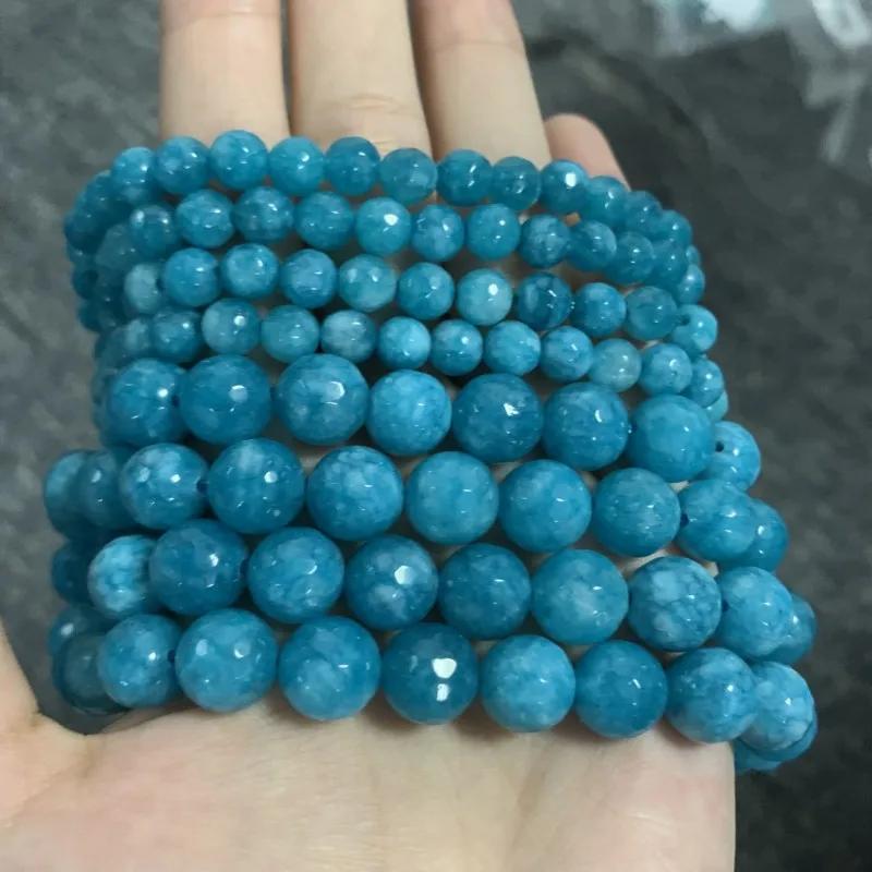 

Natural Facted Blue Chalcedony Stone Beads for Jewellery Making Diy Accessories Bracelet 15'' inch 4/6/8/10/12mm