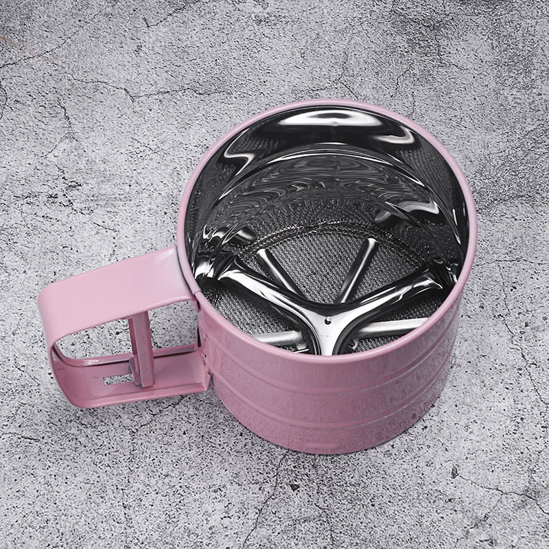 

Cute Pink Stainless Steel Hand-held Flour Sifter Baking Tool Semi-automatic Hand-held Flour Sifter Hand Pressed Flour Screen