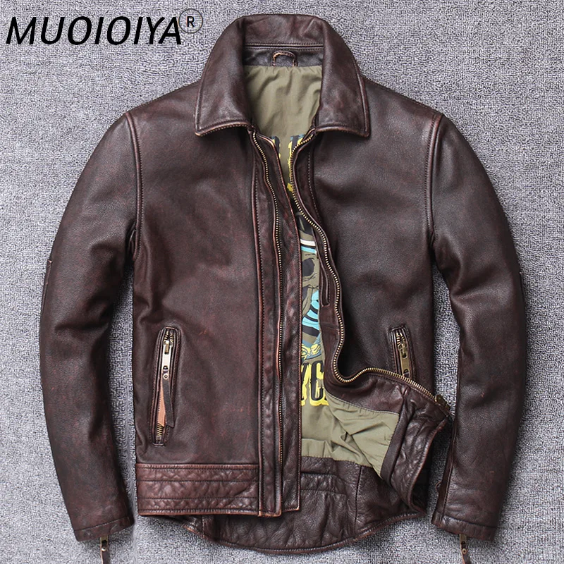 

2021 Men's Genuine Leather Jacket Top Layer Cowhide Motorcycle Jacket Large size 5XL Men's Jacket