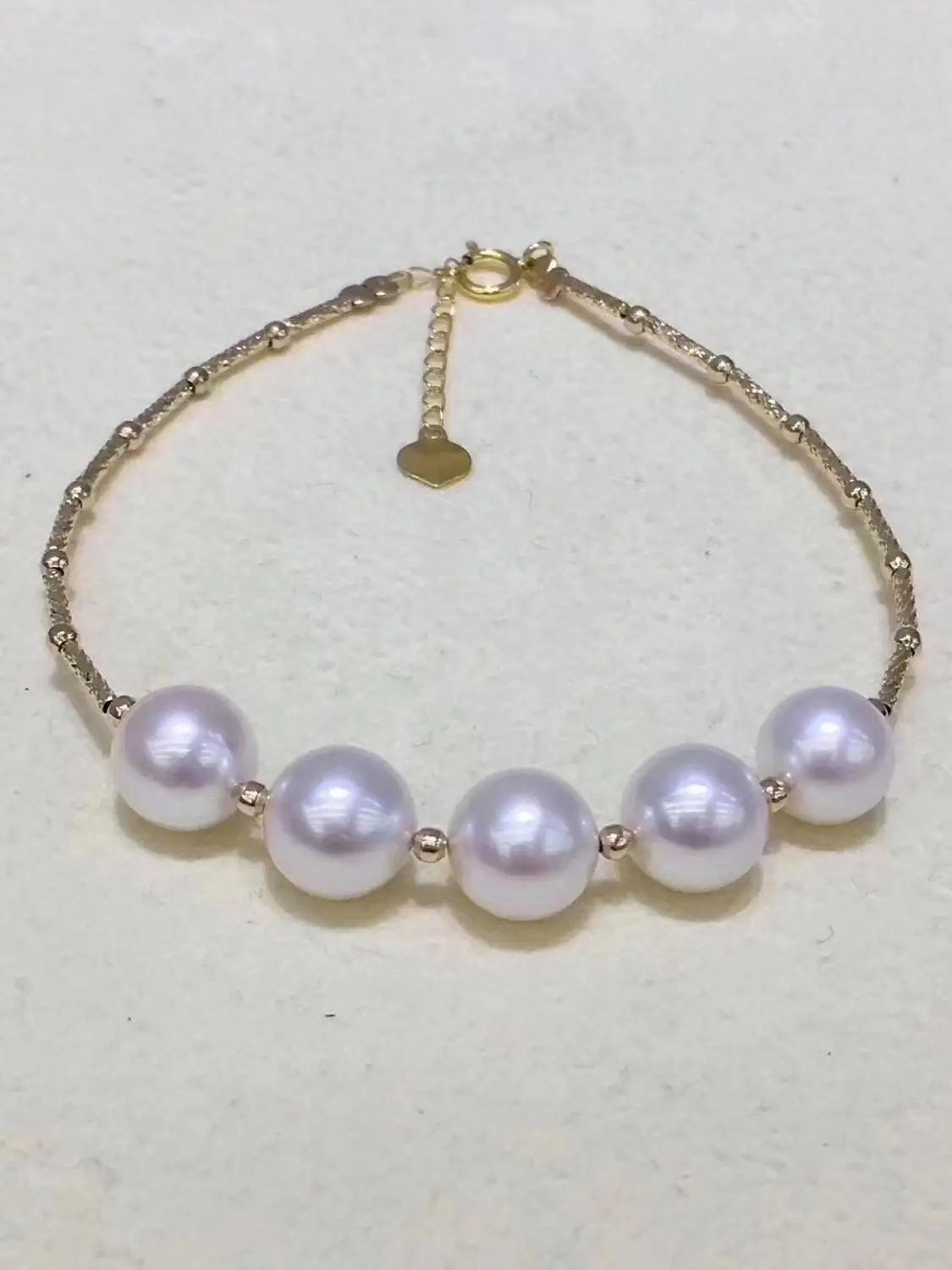 

D116 Fine Jewelry 18K Gold Tube Natural Fresh Water 8-7mm White Pearls Bracelets for Women Fine Pearls Bracelets