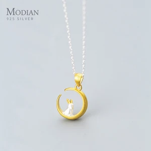 Женская цепочка-подвеска Modian из стерлингового серебра 925 пробы с милым кроликом золотого цвета, Подарочная бижутерия для девушек