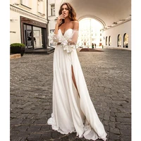 verngo beach wedding dress side slit wedding gowns ruff sleeve simple bride dress boho wedding dress vestidos de novia
